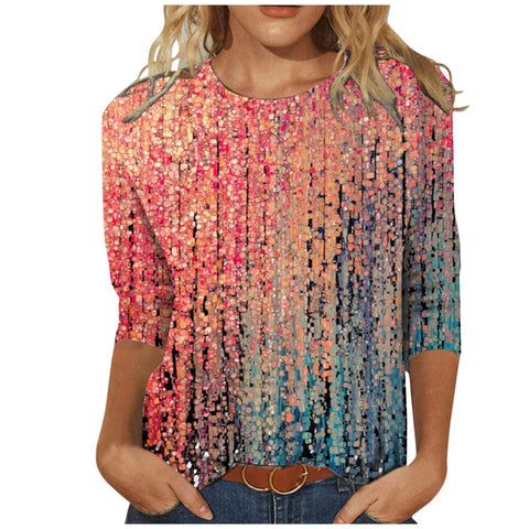 Damenbekleidung Rundhals 3/4 Ärmel Lose Print T-Shirt M300227 