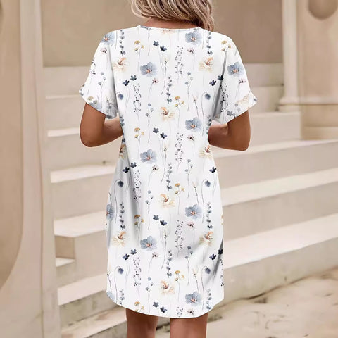Kleid mit Fledermausärmeln und Pflanzenblumendruck für Damen, m300969 