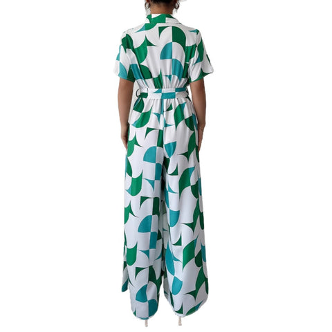 Bedruckter kurzärmliger Jumpsuit mit weitem Bein und Hose m301402 