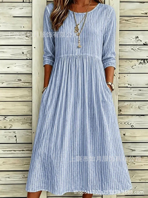 New digital short-sleeved printed women's 7-point sleeve casual dress m303012