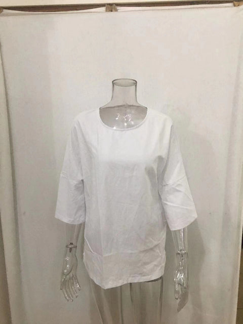 Haut chemise en coton et lin à manches fendues et col rond m300053 