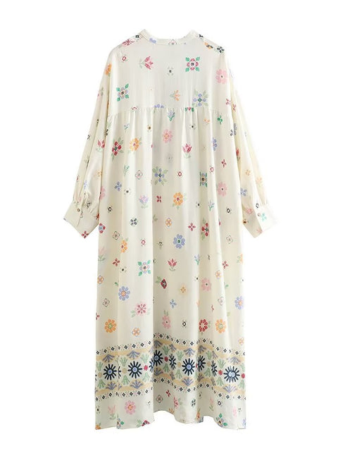 Bedrucktes Kleid aus Leinenmischung m300692 