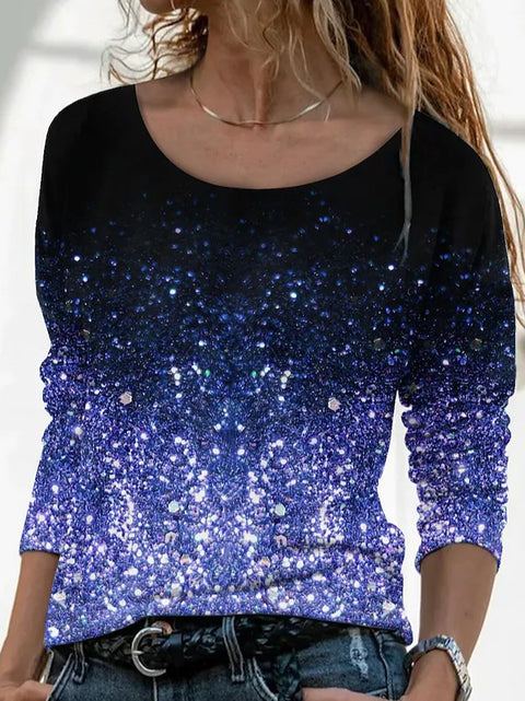 Langärmliges, lockeres, lässiges Pullover-T-Shirt mit Rundhalsausschnitt und 3D-Druck für Damen m300857 