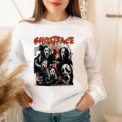Pull sans capuche à manches longues et imprimé citrouille pour femme M300640 