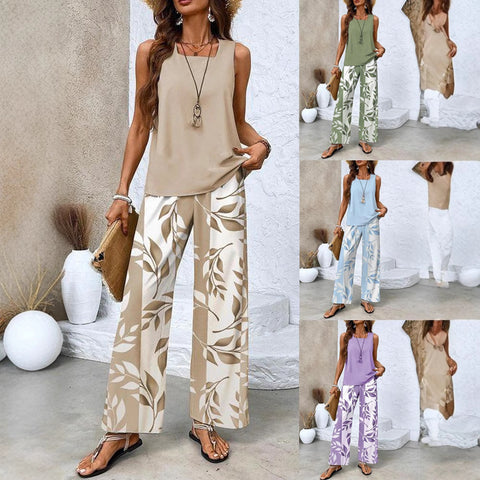 Pull décontracté à col carré et pantalon, impression numérique, deux pièces pour femme m301436 