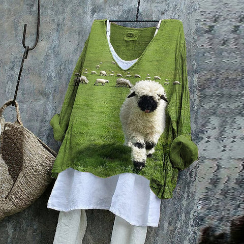 Langarm bedruckter Freizeitpullover lockerer Rundhalsausschnitt einteiliges T-Shirt (ohne Unterhemd) m301042