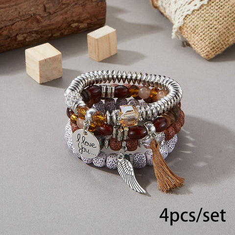 Nouveau bracelet bohème créatif à pompons et perles multicouches m3331286