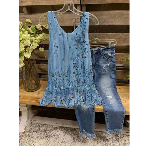 Süßes bedrucktes, lockeres, ärmelloses Tanktop in großer Größe, T-Shirt m300907 