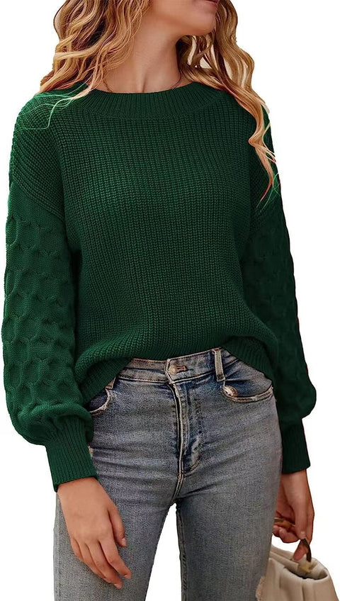 Langärmliger Rundhalspullover mit Pendler-Laternenärmeln, Strickoberteil m300511 
