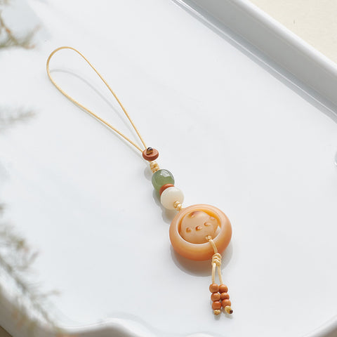 Weißer Jade Bodhi-Wurzel-Laufring Handykette handgewebt süßer Dongling-Jade-Schlüsselanhänger m3331261 