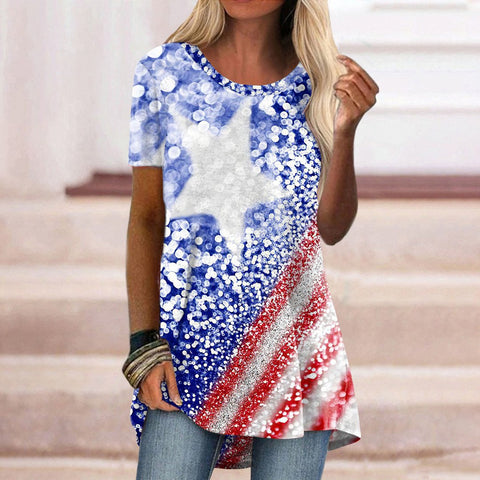 Popular round neck casual ethnic style retro printed short-sleeved T-shirt m301756