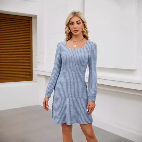Kleid mit quadratischem Ausschnitt und Laternenärmeln, Puppentasche, langärmliges Kleid m300921 