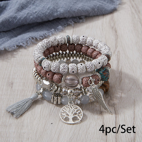 Nouveau bracelet bohème créatif à pompons et perles multicouches m3331286