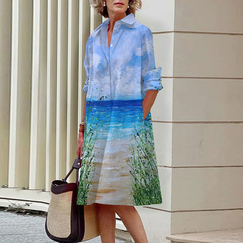 Robe chemise à boutons ouverts à une rangée, motif floral, impression numérique 3D, style vent doux, m300914 