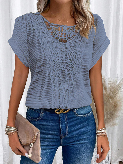 Lace splicing short-sleeved t-shirt spot cross-border women's clothing m301776