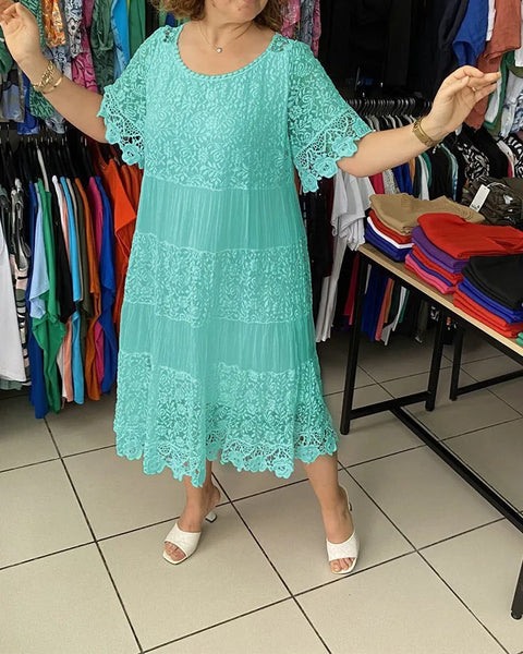 Crew neck short sleeve lace skirt women's m301624