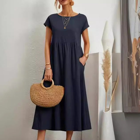 Robe ample sans manches en coton et lin avec poches m301061 