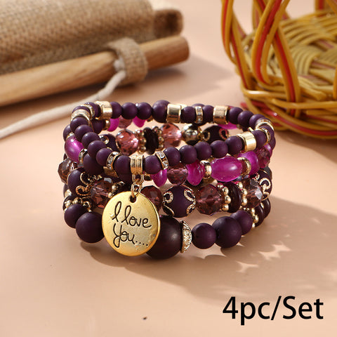 Nouveau bracelet bohème créatif à pompons et perles multicouches m3331286