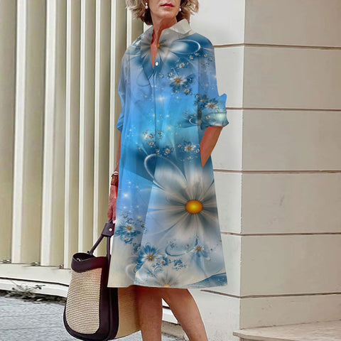 Robe chemise à boutons ouverts à une rangée, motif floral, impression numérique 3D, style vent doux, m300914 