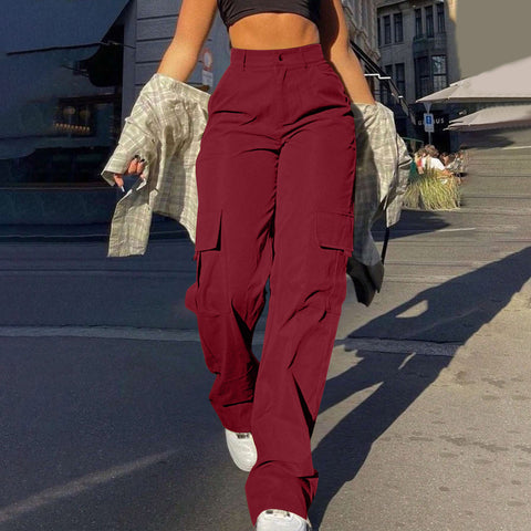 Fashion multi-pocket tooling straight trousers m301370