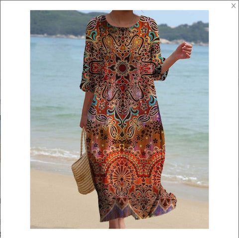 Robe longue à col ras du cou pour femme, imprimée, décontractée, tendance, m301059