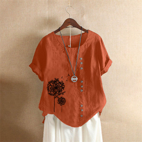 Large size casual loose cotton and linen short-sleeved pullover T-shirt cotton and linen women's clothing large size women's clothing m302737