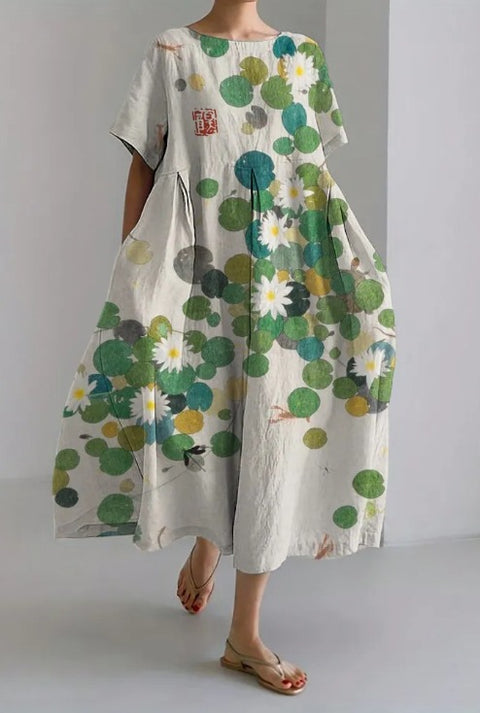 Robe longue ample à imprimé floral rétro pour femme m300916 