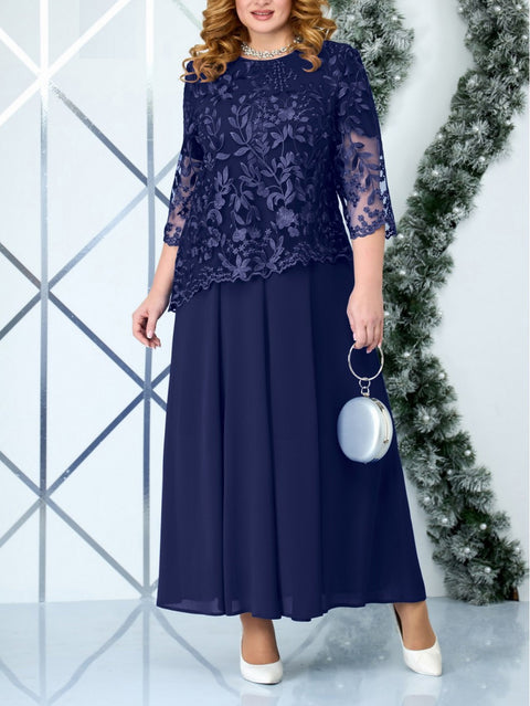 Robe en mousseline de soie brodée hydrosoluble pour femme grande taille m301268 