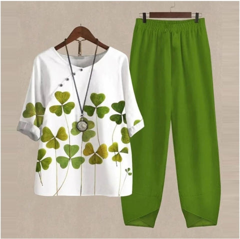 Ensemble deux pièces haut et pantalon imprimé à manches fendues m300036 