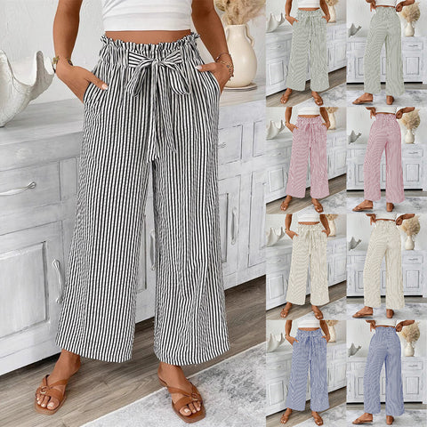 Gestreifte lässig-elegante Hose mit geradem Bein für Damen m301455 