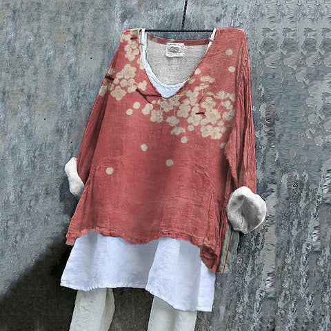 Langarm bedruckter Freizeitpullover lockerer Rundhalsausschnitt einteiliges T-Shirt (ohne Unterhemd) m301042