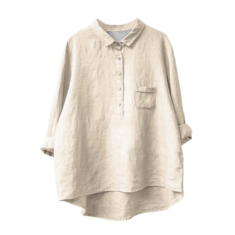 Chemise à manches longues en lin et bambou, à revers, polyvalente et tendance, m301040