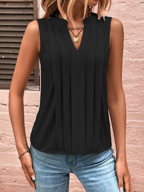 Mode Temperament elegante plissierte V-Ausschnitt Weste Damen Top T m300879 