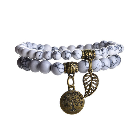 Tree of Life Leaf Pendant Set Bracelet Colorful Tiger Eye Amethyst Agate Bracelet m3331289