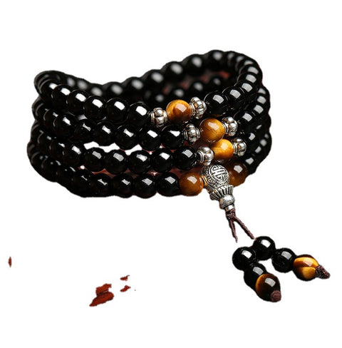 Bracelet femme en pierre œil de tigre, style ethnique 108 perles Bouddha, cristal multi-cercles m3331296