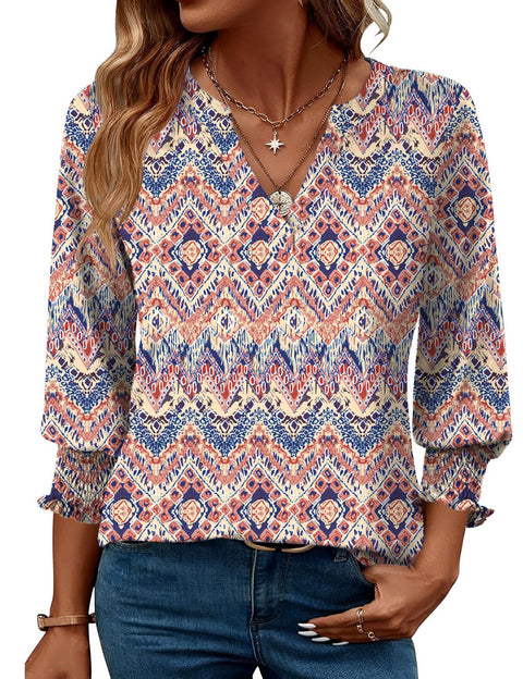 Fashion top seven-quarter sleeve flower print casual shirt summer T-shirt women's m301563