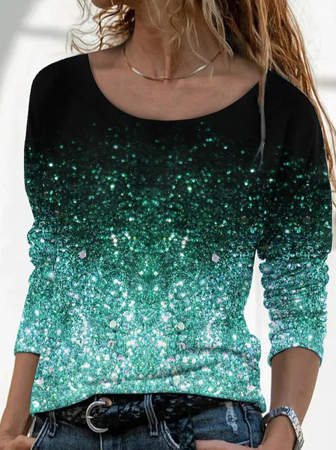Langärmliges, lockeres, lässiges Pullover-T-Shirt mit Rundhalsausschnitt und 3D-Druck für Damen m300857 