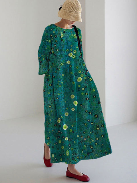 Robe ample à col ras du cou et manches longues imprimée haut de gamme m301044
