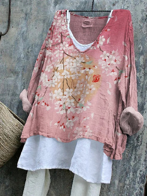 Long-sleeved printed casual pullover loose round neck single-piece T-shirt m301042