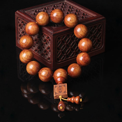 Bracelet en perles naturelles de Bouddha Huanghuali vietnamiennes, bracelet en bois de rose et lotus, bracelet en bois parfumé Wenwan m3331302