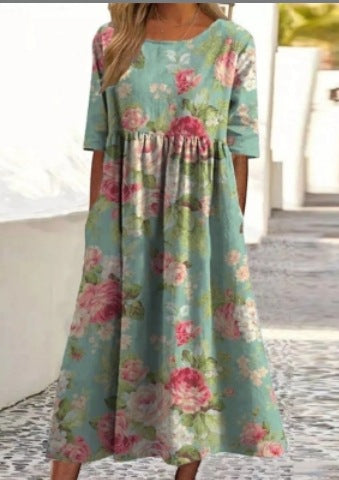Up and down splicing pocket size printing big wide dress m301712