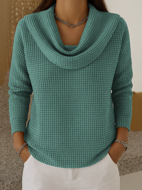 Women's Casual Loose Fashion Solid Color Waffle Long Sleeve Pullover M302338