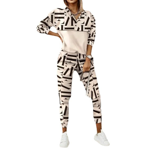 Modisches, lässiges, bedrucktes, langärmliges, schmales Pullover- und Hosen-Set m301183 