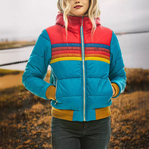Women's casual hooded printed short cotton-padded coat m301979