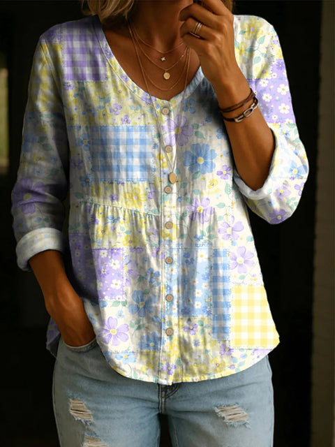 Crew neck women's flower 3D printed top m303179