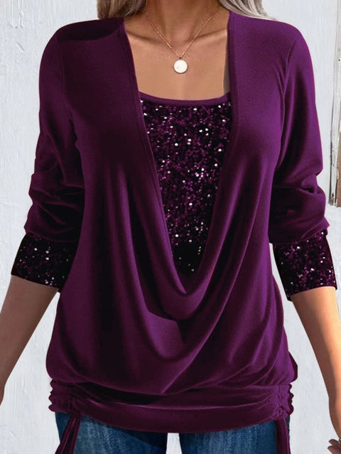 Beads bump net color long-sleeved women's clothing large pendant collar loose pleated fake two pieces m302262