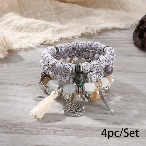 Nouveau bracelet bohème créatif à pompons et perles multicouches m3331286