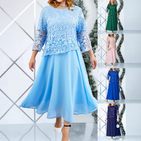 Robe en mousseline de soie brodée hydrosoluble pour femme grande taille m301268 