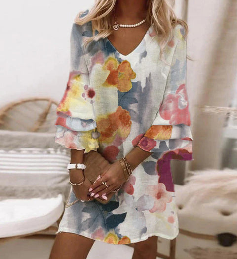 Robe sans manches à col en V, impression numérique 3D m301223 