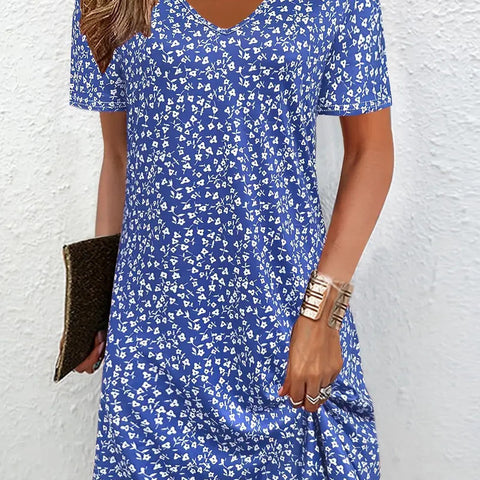 Fashion casual versatile V-neck short-sleeved medium and long skirt m301730